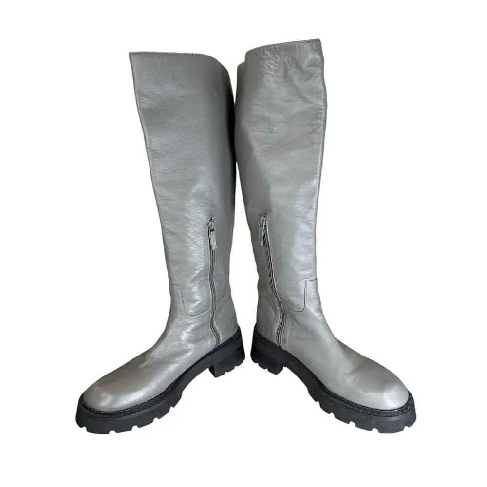 BY FAR Gray Russel Knee‑High Boots EU 41 US 10 Grained Nappa Cement Leather